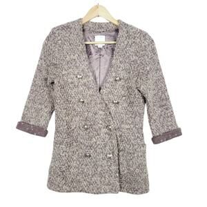 Line & Dot Jacket Small Tan Brown Wool 3/4 Sleeve Double Breasted Button Up Coat